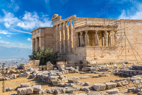 Erechtheum temple ruins on the Acropolis  in Athens