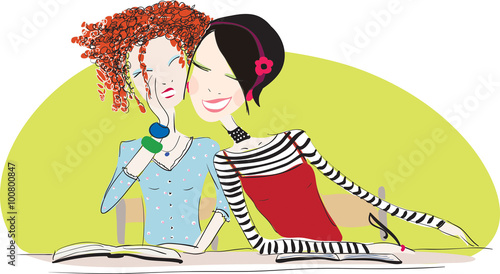 Vector Girls Friends Talking About Secrets