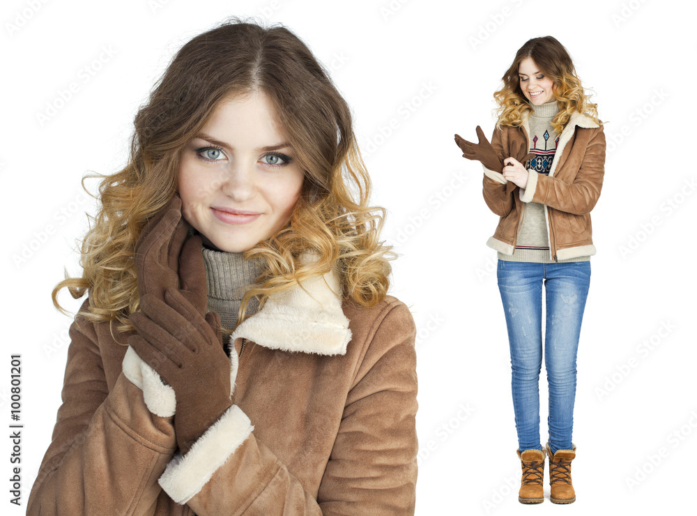 Young beautiful girl in a leather sheepskin coat Young beautiful girl in a leather sheepskin coat