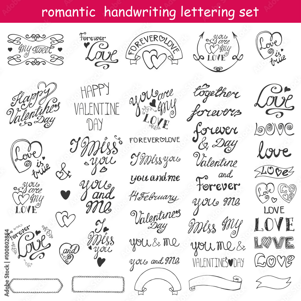 Valentines day design,labels,calligraphic set.Black Valentines day design,labels,calligraphic set.Black