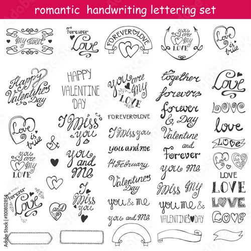 Valentines day design,labels,calligraphic set.Black