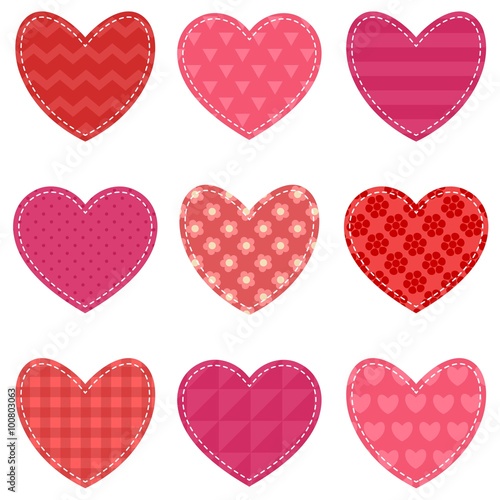 Set of red and pink hearts