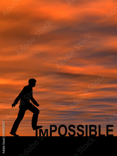 Conceptual impossible concept with a man at sunset © high_resolution