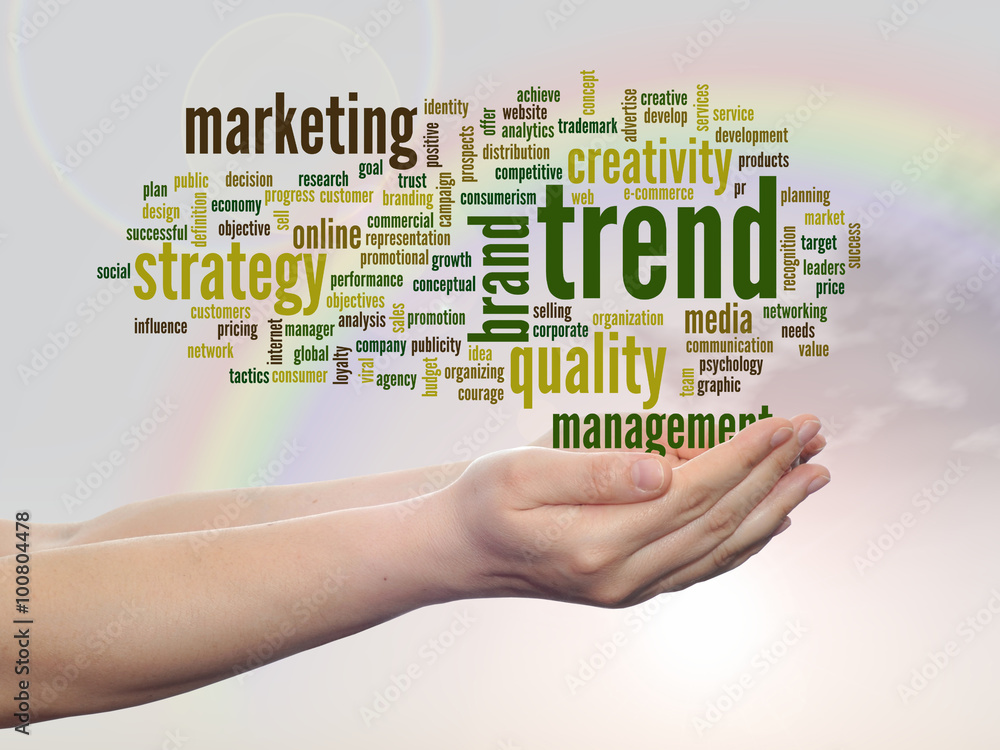 Conceptual business word cloud over rainbow