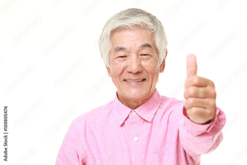 senior Japanese man with thumbs up gesture senior Japanese man with thumbs up gesture