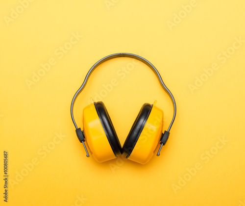 Yellow working protective headphones