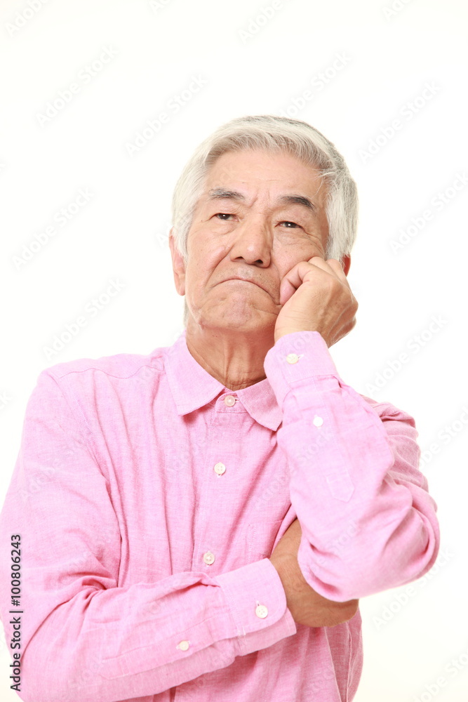 senior Japanese man worries about something senior Japanese man worries about something