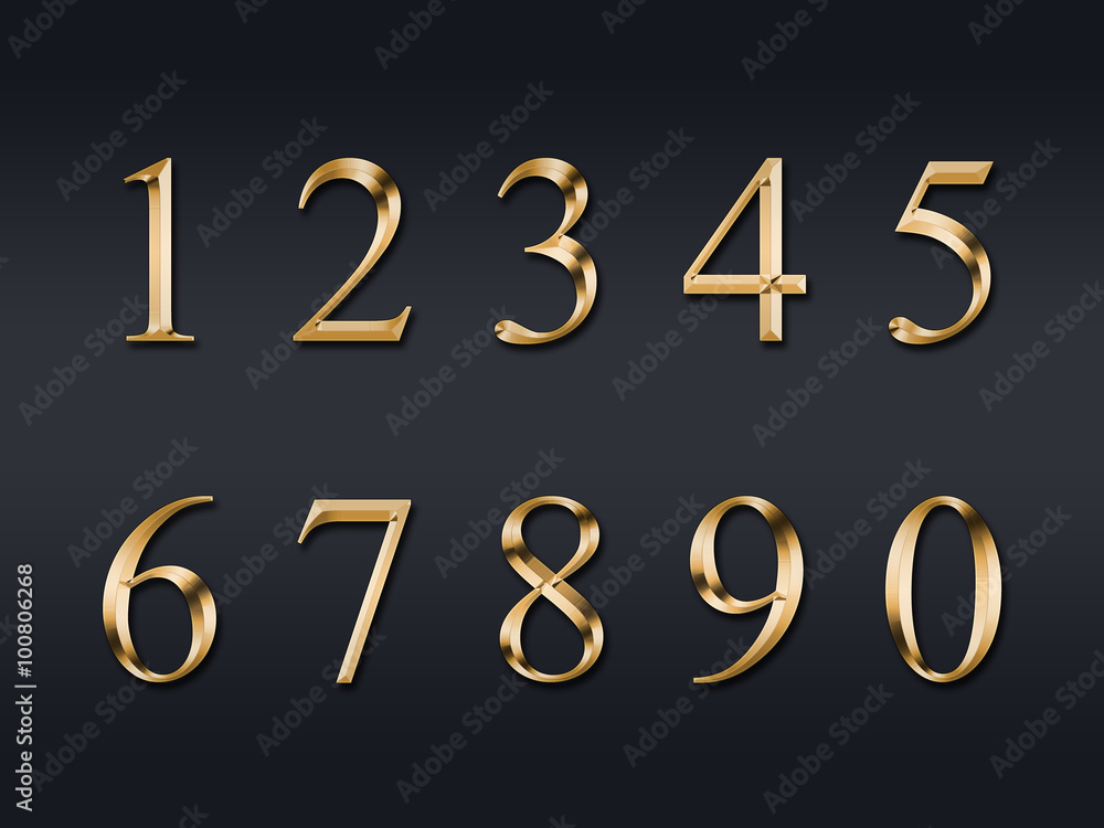 Gold numbers on a grey background Stock Photo | Adobe Stock