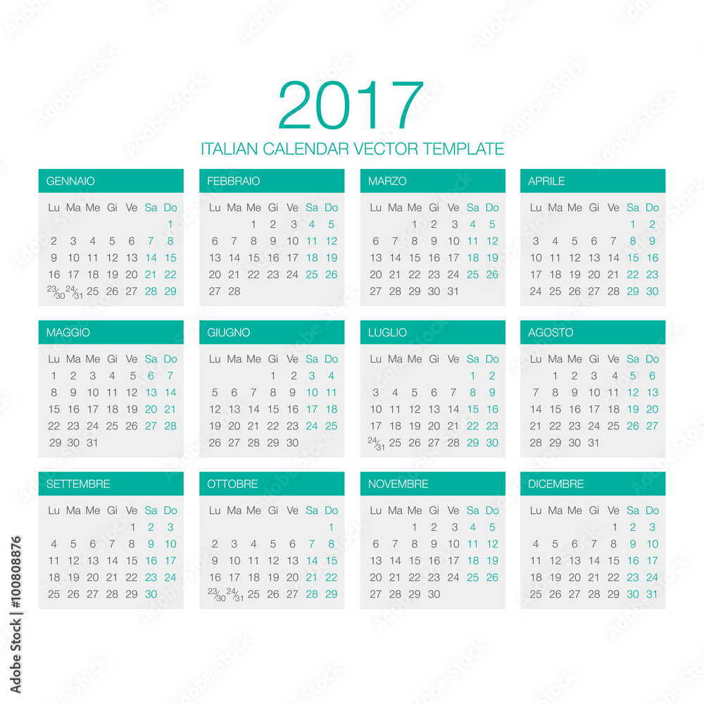 Italian Calendar Vector 2017 Stock Vector | Adobe Stock