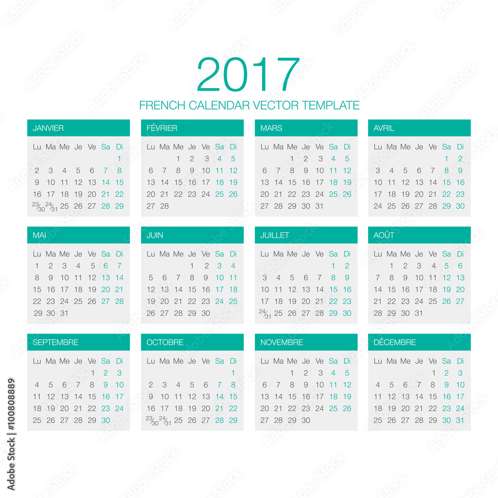 French Calendar Vector 2017 French Calendar Vector 2017