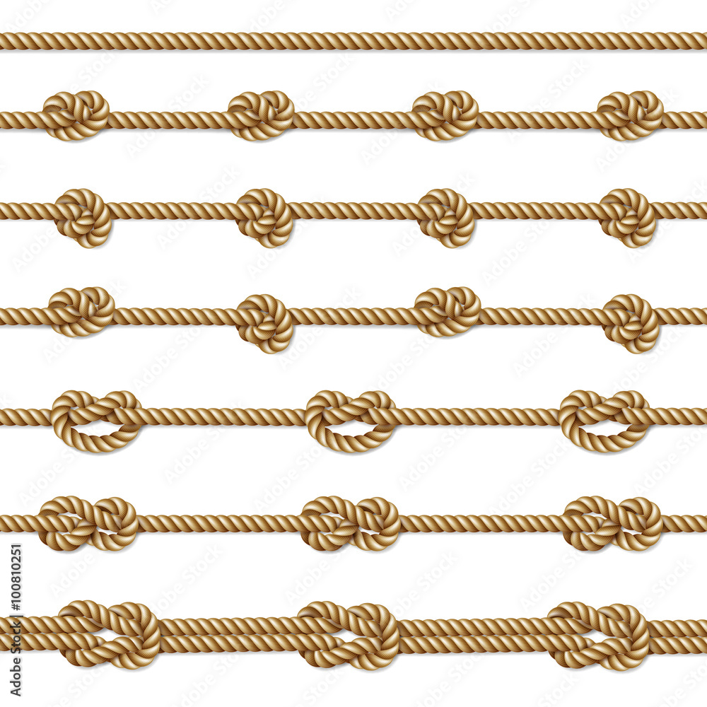 Yellow twisted rope border set, isolated on white, vector illustration Yellow twisted rope border set, isolated on white, vector illustration