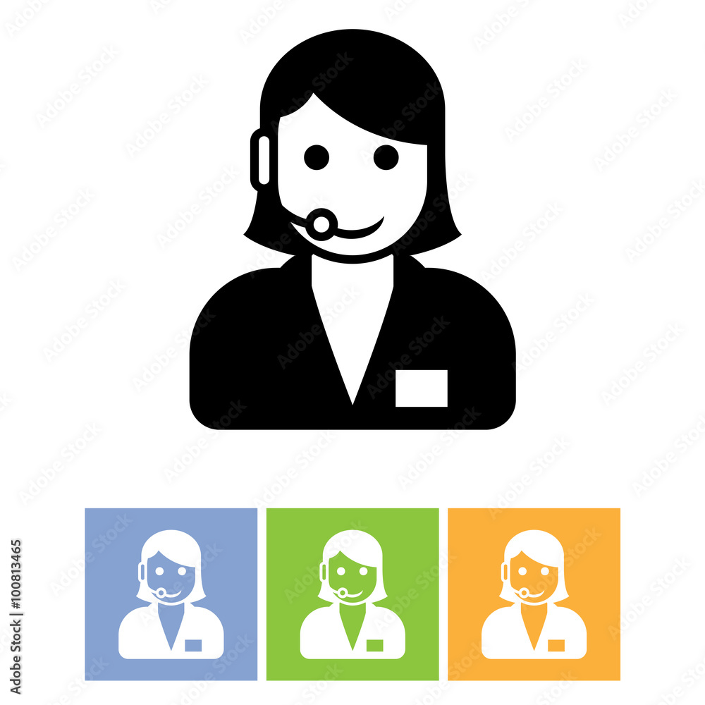 Customer support service icon - call center assistant with headp Customer support service icon - call center assistant with headp