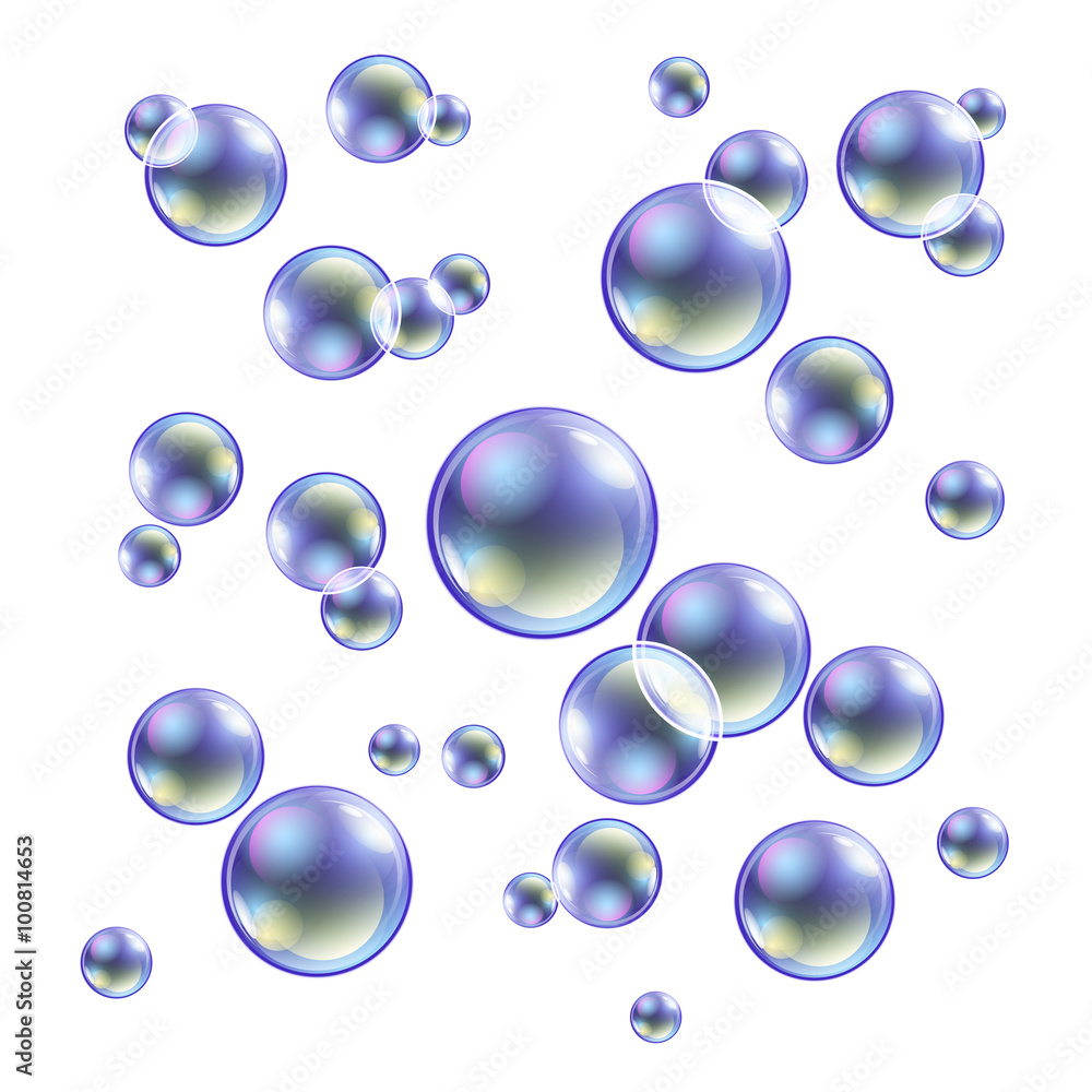 colored soap bubbles on a white background Vector illustration