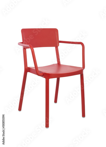 Red Plastic Outdoor Cafe Chair on White Background  Three Quarter View