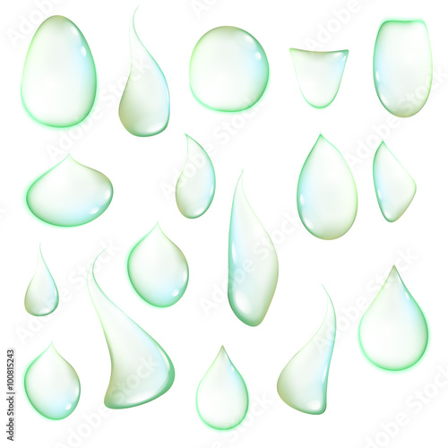 Water drops on green background