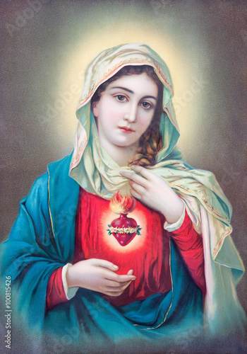 SEBECHLEBY, SLOVAKIA - JULY 27, 2015: Typical catholic image of heart of Virgin Mary from Slovakia printed in Germany from the begin of 20. cent. originally by unknown artist.