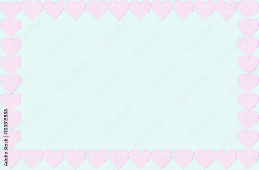 frame lilac hearts on a turquoise background