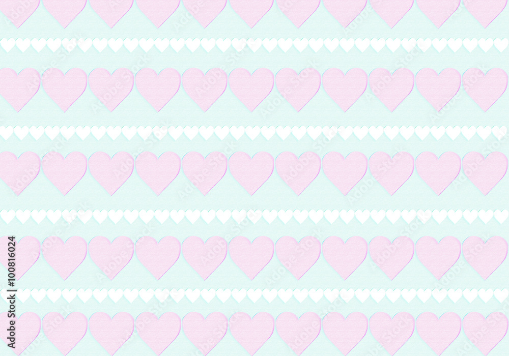 white and lilac hearts on a turquoise background