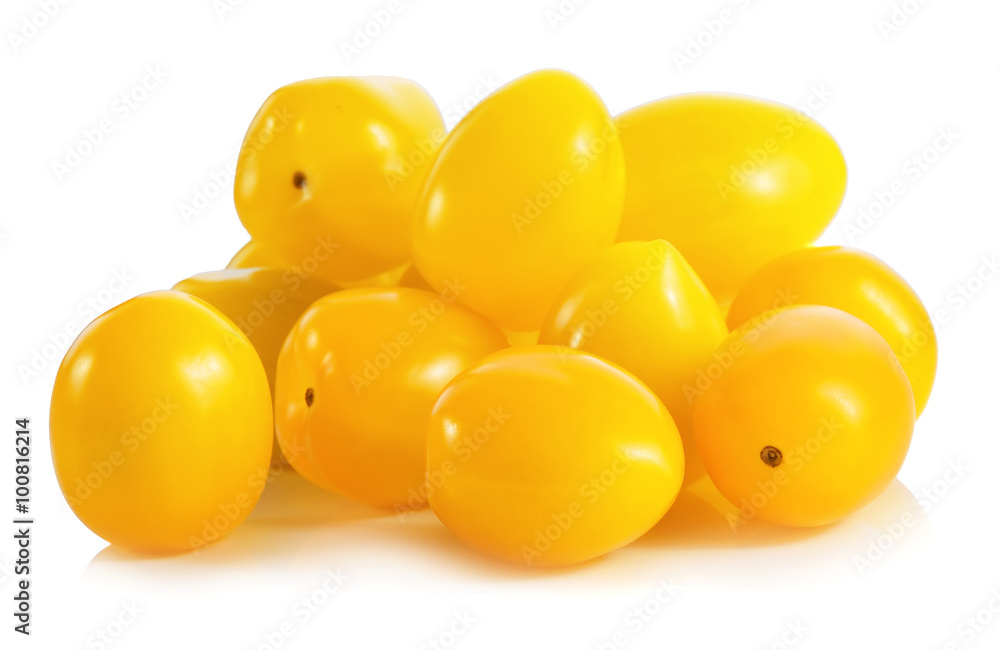Yellow cherry tomatoes on a white background Yellow cherry tomatoes on a white background
