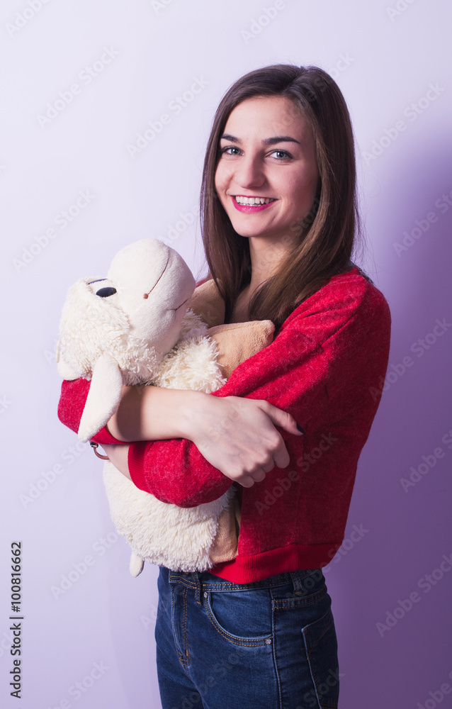 portrait of a girl on a violet background portrait of a girl on a violet background