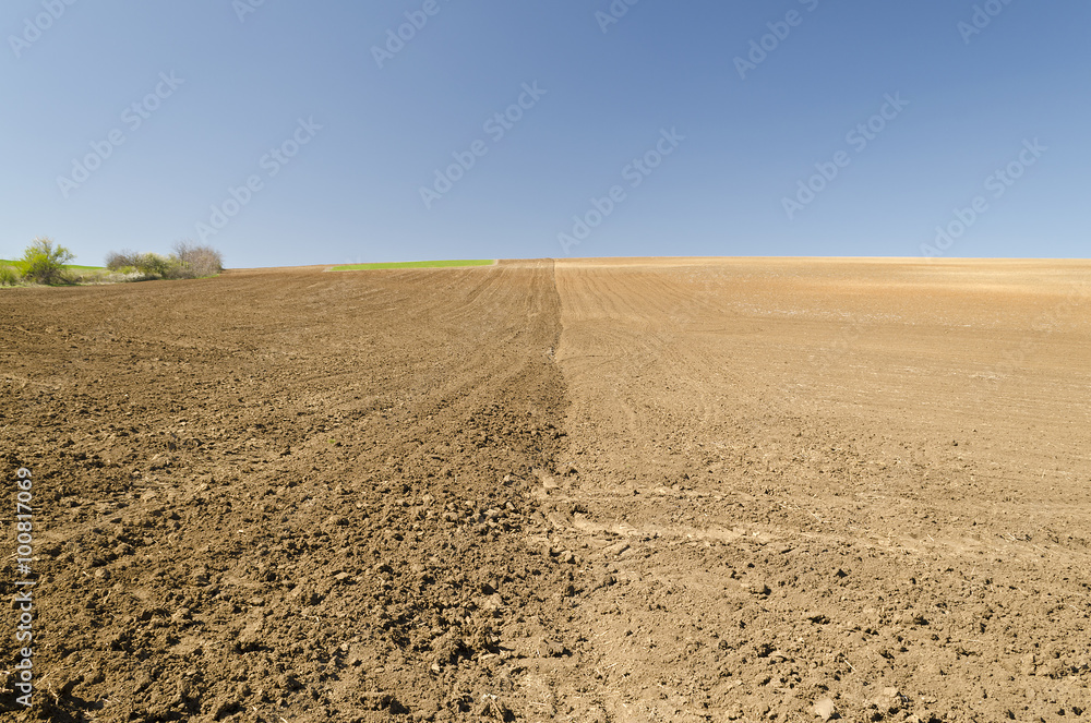Plowed field in spring time with blue sky Plowed field in spring time with blue sky