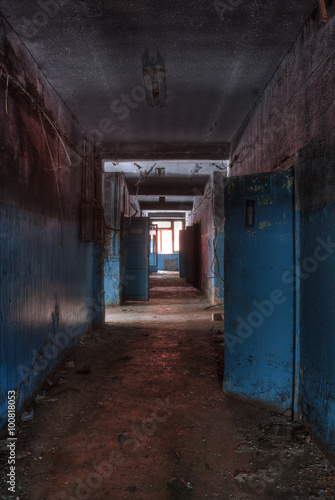 Corridor in a workshop of the abandoned factory 