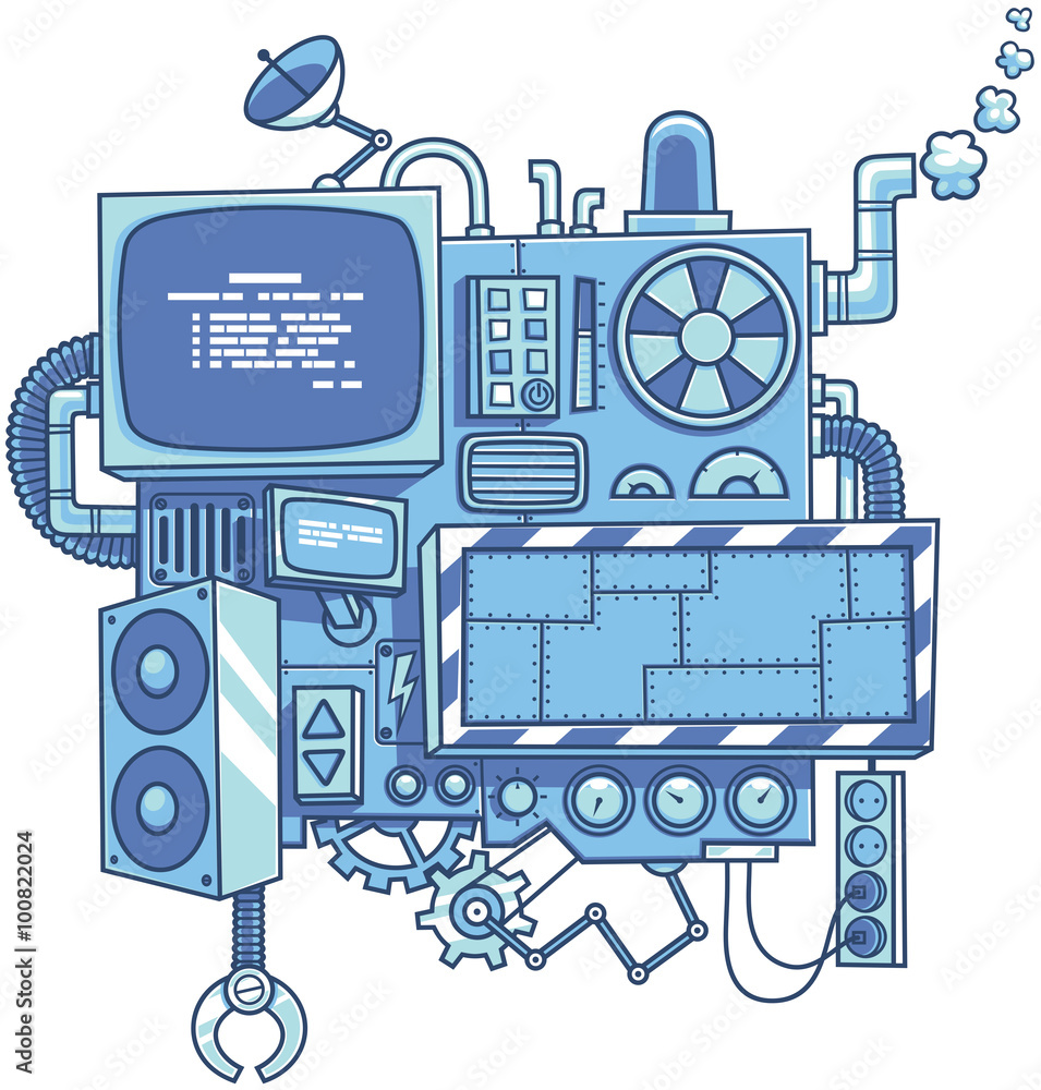 Machine 2 / Fictional cartoon machine with copy space isolated over ...