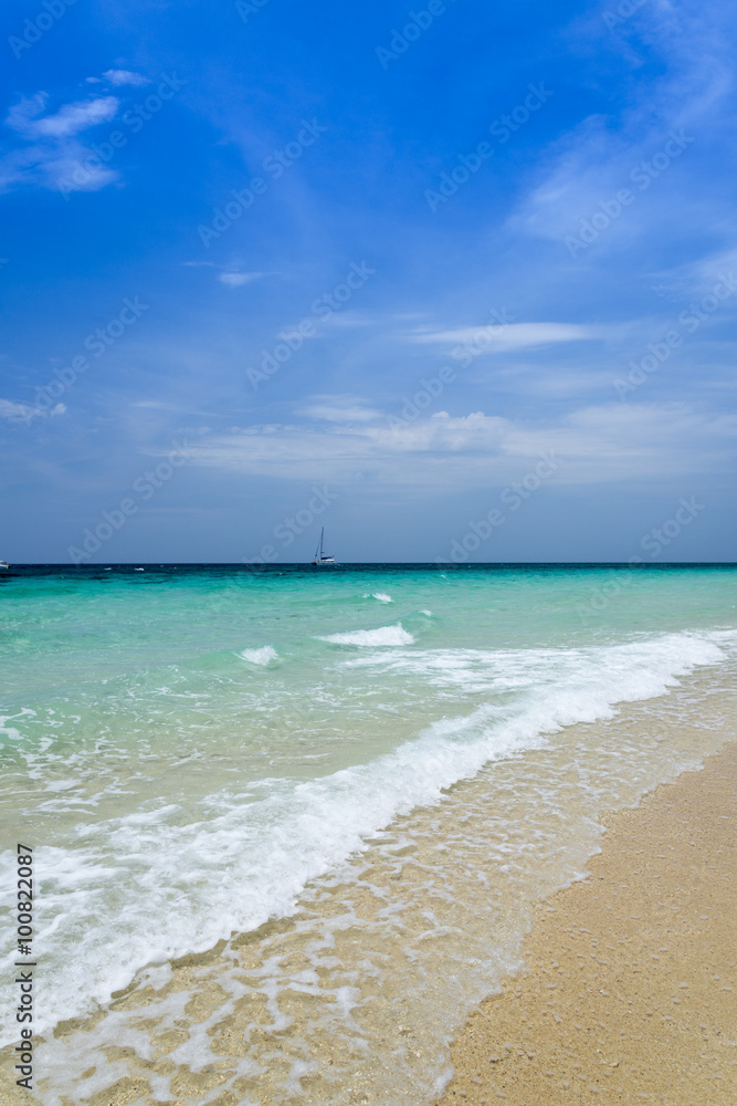 SAND BEACH AND BLUE SEA - tropical sea, thailand