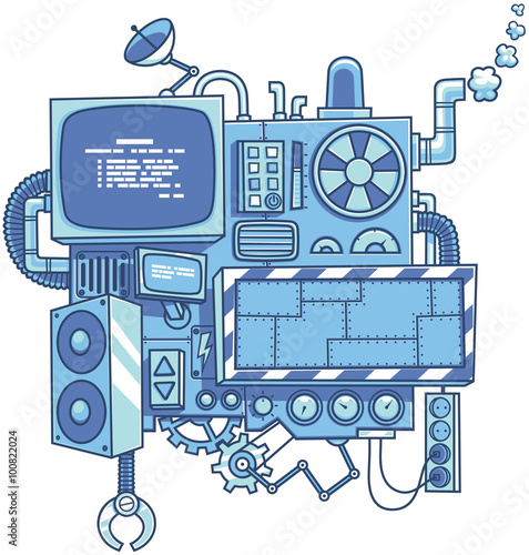 Machine 2 / Fictional cartoon machine with copy space isolated over white background.