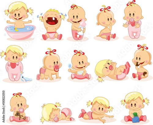 Vector illustration of baby girls