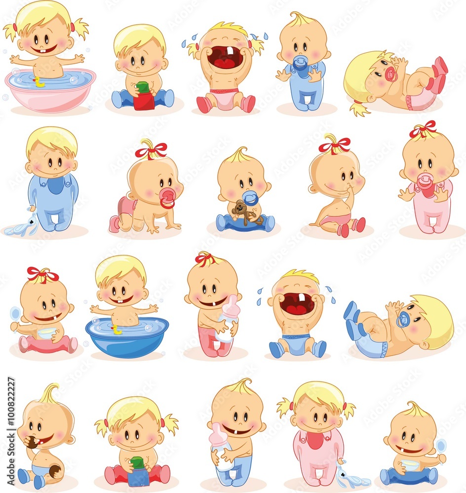 Vector illustration of baby boys and baby girls Vector illustration of baby boys and baby girls