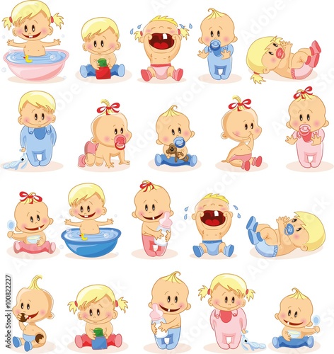 Vector illustration of baby boys and baby girls