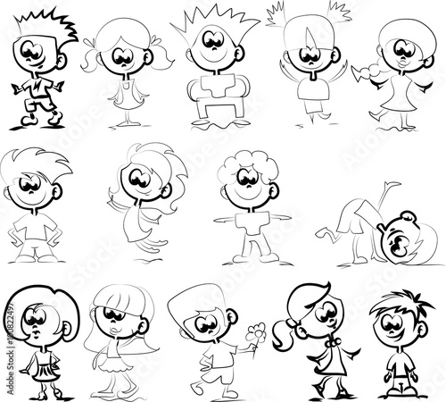 Cute happy cartoon doodle kids
