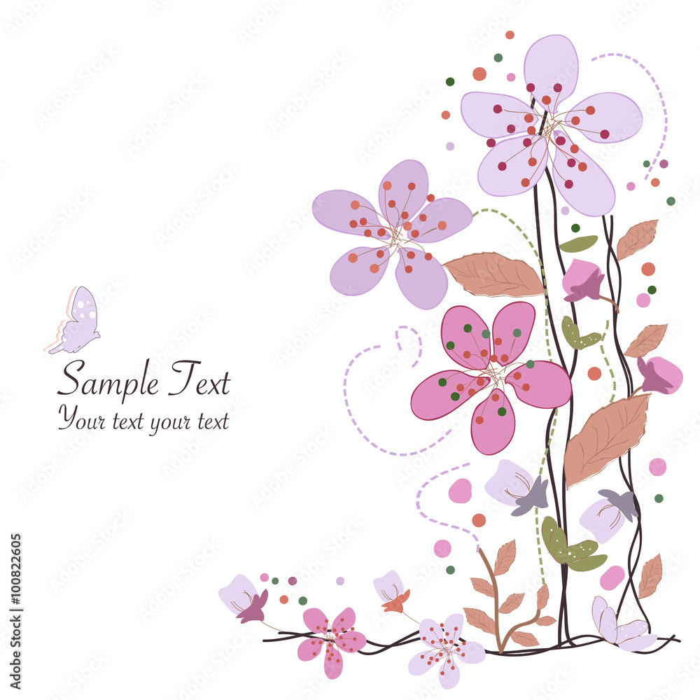 Spring time colorful flowers vector illustration border design background