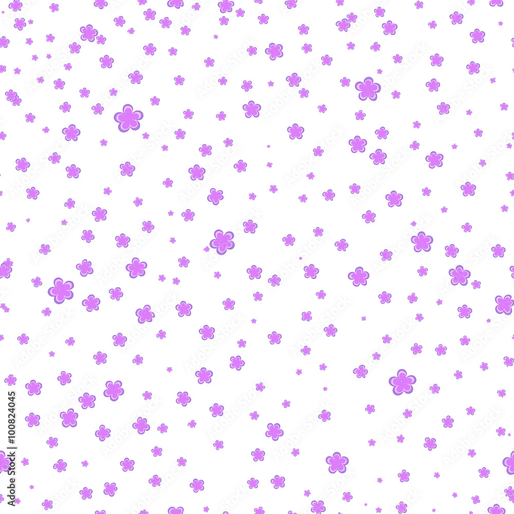 Seamless pattern with cute lilac flowers on white background. Can be used for wallpaper, pattern fills, web page background, surface textures, textile etc.