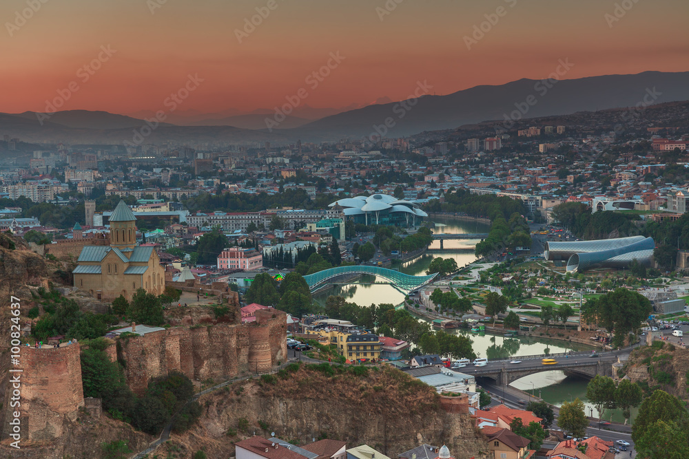 Evening view of Tbilisi from Narikala Fortress