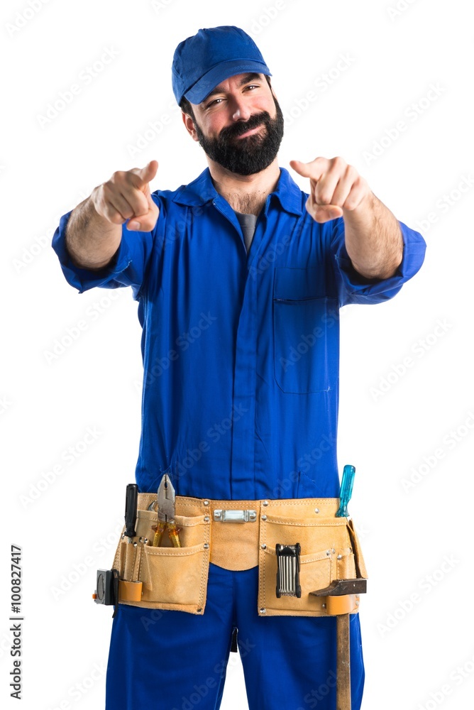 Plumber pointing to the front Plumber pointing to the front