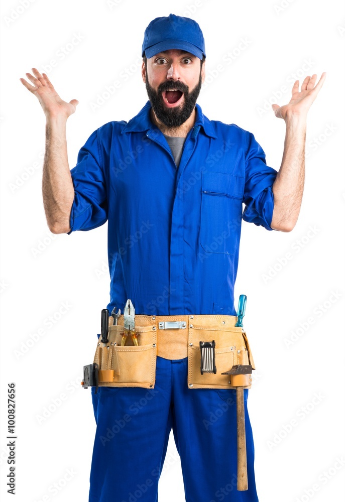 Plumber doing surprise gesture Plumber doing surprise gesture