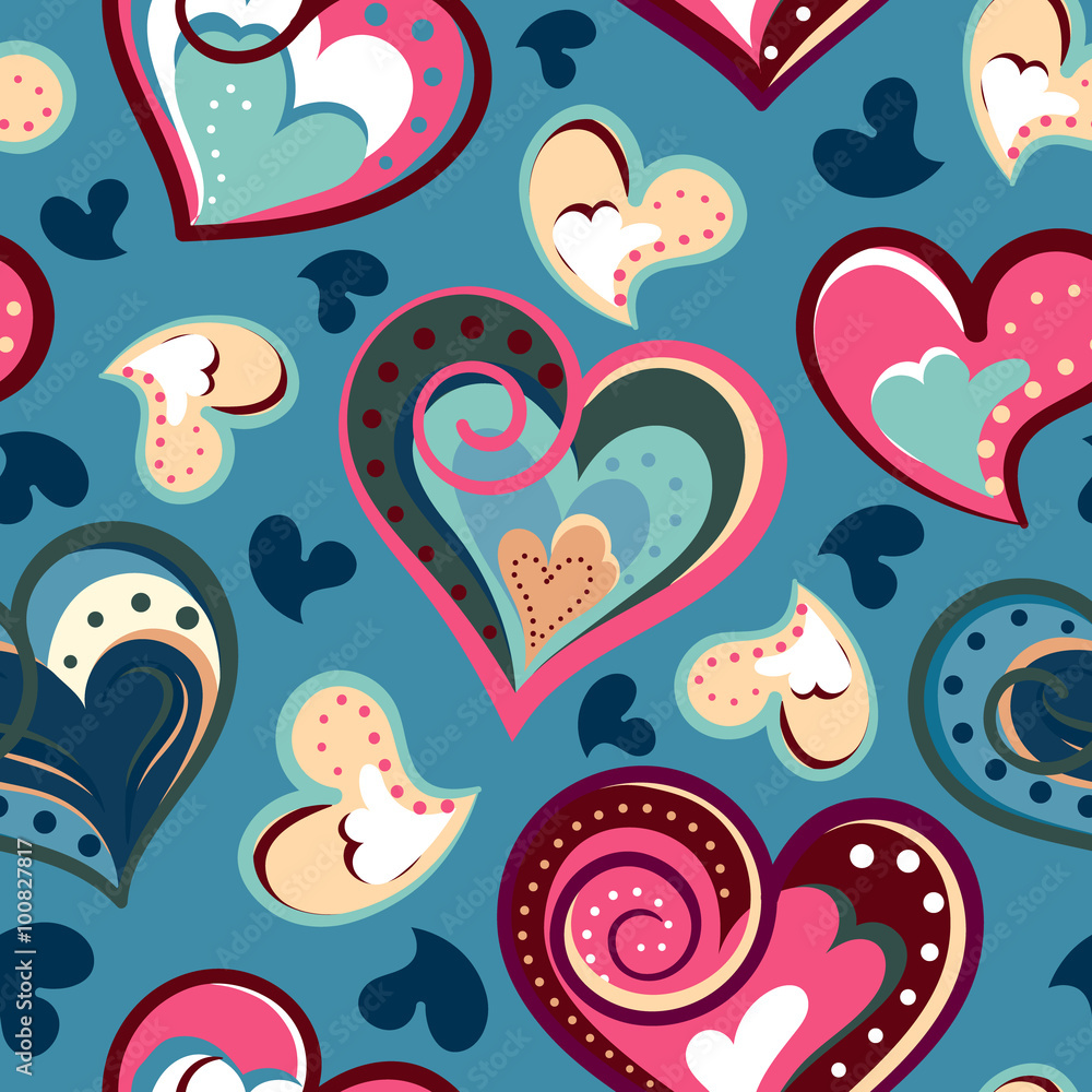 valentine seamless hearts pattern. Hand drawn. Seamless hearts pattern. Hand drawn. Vector  illustration.