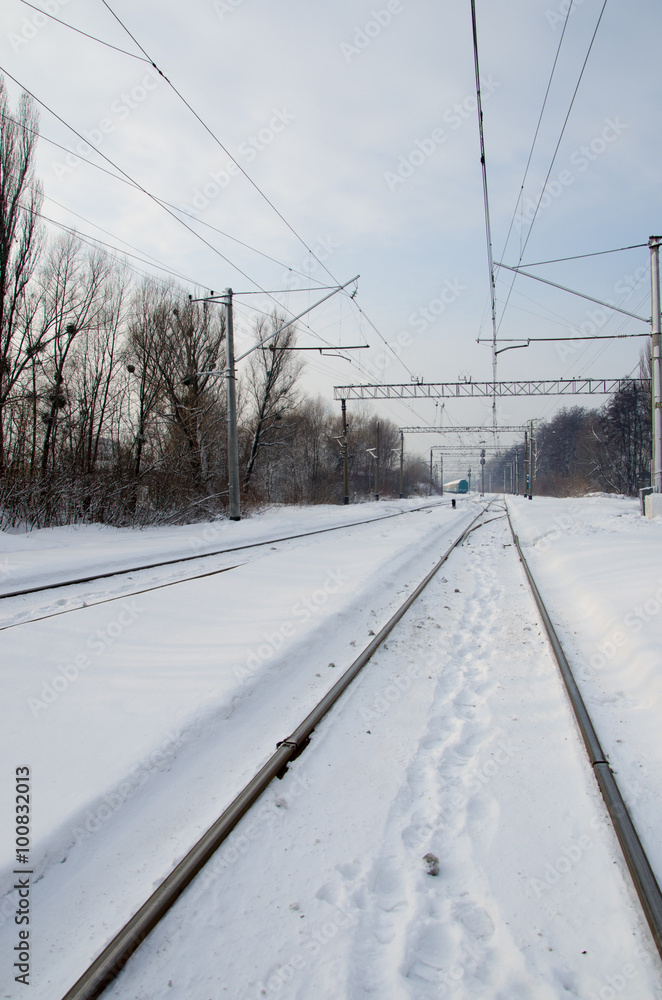 The landscape the railroad in the winter The landscape the railroad in the winter