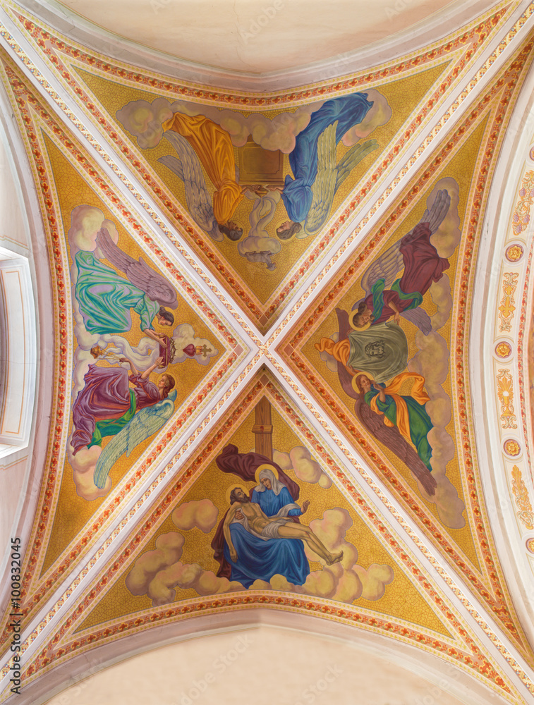 BANSKA STIAVNICA, SLOVAKIA - FEBRUARY 5, 2015: The frescoes on the ceiling of parish church from year 1910 by P. J. Kern.