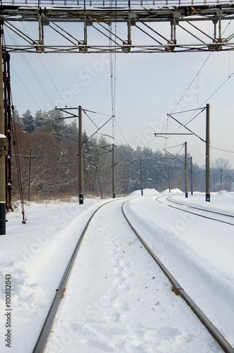 The landscape the railroad in the winter