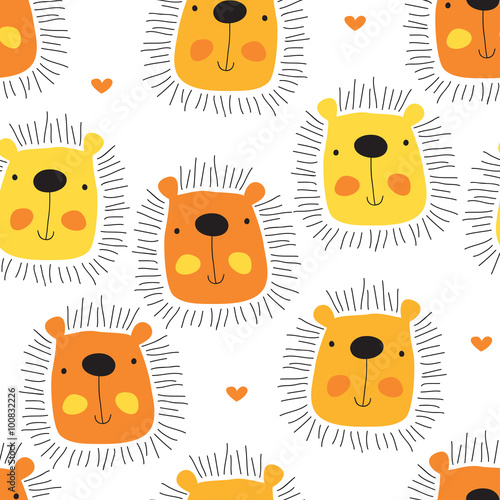 Fototapeta Naklejka Na Ścianę i Meble -  seamless cute lion cartoon pattern vector illustration