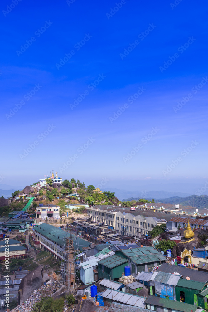 View of the city / slums on the Kyaiktiyo  mountain, Myanmar.