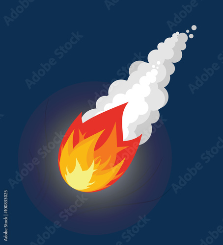 Flying Meteor. Fireball with smoke. Flying Comet in sky. Space a