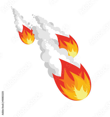 Falling meteorite on white background. Group space asteroids in