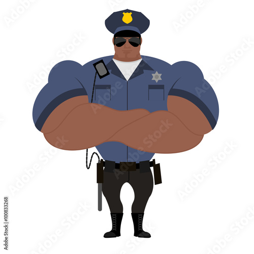 Police African American. Police officer in  performance. Strong
