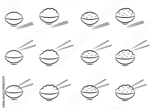 Rice Bowl symbol with chopsticks in line art