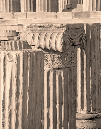 Athens - The detail of Ionic capital on the Acropolis. photo