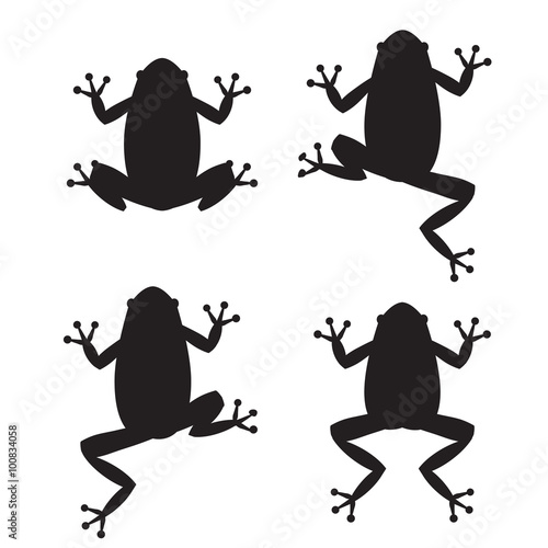 Set of frog silhouettes on white background
